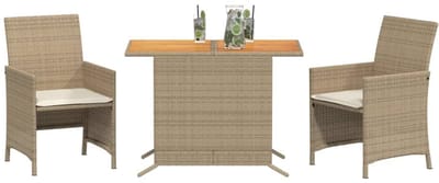 Balkonset 2 personen - Tuinset - Bistroset - Beige - Weerbestendig - 3 delig - Tuintafel en 2 stoelen - 2 personen - Poly rattan