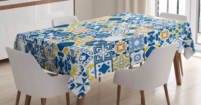 New Bed Geel en Blauw Mozaïek Azulejo Rechthoekig tafelkleed voor eetkamer en keuken, zeer duurzaam 140 cm B x 200 cm L
