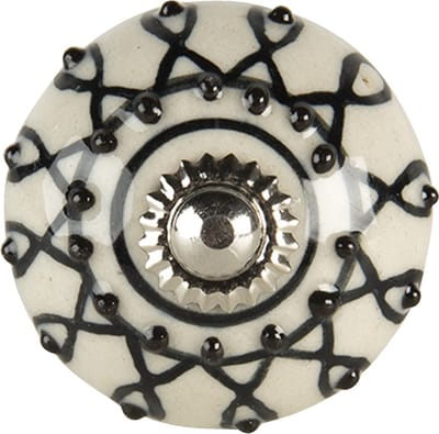 Clayre & Eef Deurknop 4x6 cm Wit Zwart Keramiek
