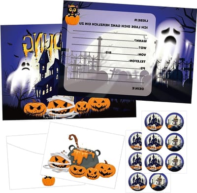 36 Stuks Halloween Uitnodigingskaarten met Enveloppen en Stickers voor Kinderfeestjes en Creep Parties