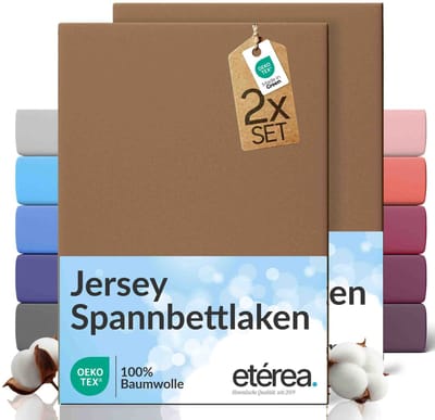 etérea Jersey hoeslaken 2-pack 100x200-120x200 cm (hoek 25 cm) 100% katoen - Mokka