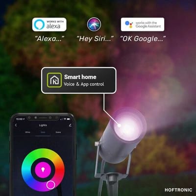 HOFTRONIC SMART Spikey Smart prikspot - RGBWW - Wifi + Bluetooth - 5,5 Watt 345 lumen - IP65 Waterdicht - Bestuurbaar via app - Google Home, Amazon