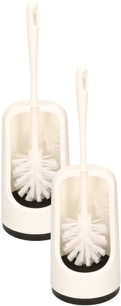 Buemag WC/Toiletborstel met stevige houder - 2x - en randreiniger - wit - 42cm - plastic - badkamer en toilet