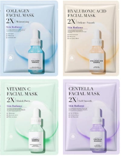 Koreaanse Gezichtsmasker Set van 4 - Collagen, Hyaluronic Acid, Vitamin C & Centella | Jorun Hydraterende Gezichtsmaskers - Made in Korea - Alcoholvrij