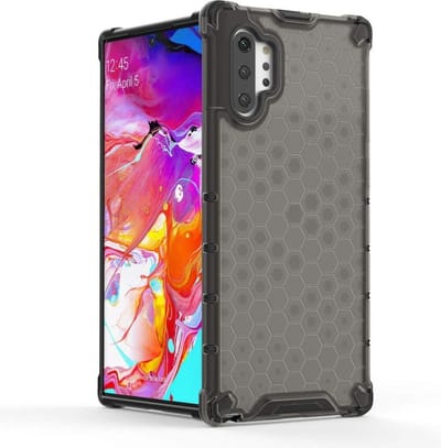 DrPhone Honeycomb Hoes met Verstevigde Rand – Anti-Drop Case – Geschikt voor Galaxy Note 10 - Zwart