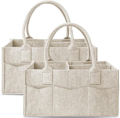 Luierhouder voor de commode, opbergmand met handvat voor de babykamer, vilten luierhouder geschikt voor binnen en buiten, Kaki-1
