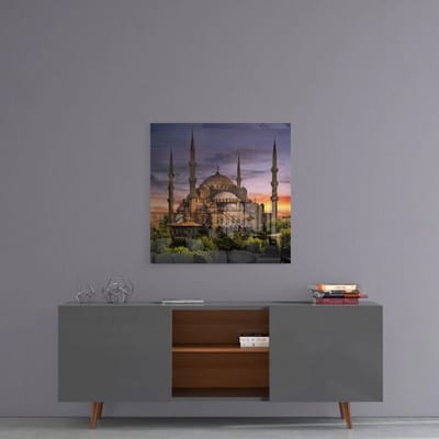 Vierkant Glasschilderij – Istanbul Moskee – Islamitische Wanddecoratie - 40x40 cm
