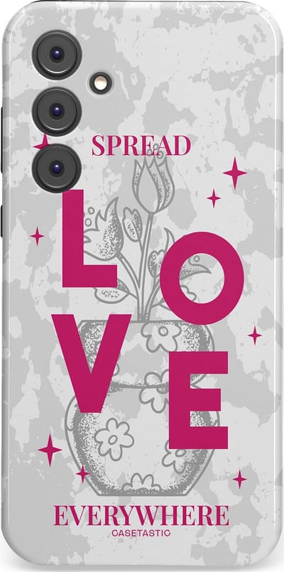 Casetastic hoesje geschikt voor Samsung Galaxy A35 - Dubbellaagse bescherming - Spread Love Everywhere - Grijs Roze - Valentijn - Valentine - Fashion Case - Lichtgrijs Wit Roze