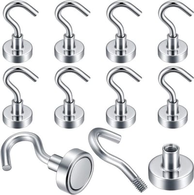 Extra sterke magnetische haken - 10 stuks neodymium haken voor plafond, badkamer en keuken - Ideaal voor handdoeken, garage en koelkastgebruik