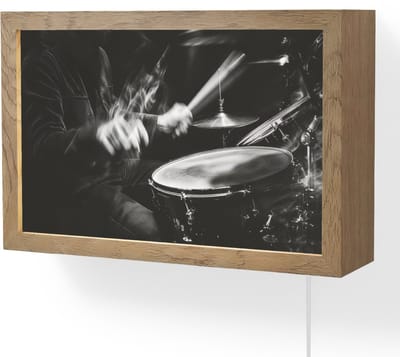 Wandlamp 30x20 cm - Oplaadbaar - Drummer - Zwart - Drumstel - Wandlampen binnen woonkamer - Slaapkamer lamp met kabel - Decoratieve nachtlamp - Vloerlamp snoer