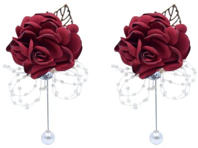 Allecto - Bruidsmeisje Corsage - Wijnrood - Luxe kunstbloem - Met parels - Ideaal voor huwelijk en feest - Verfraai je outfit - Perfect voor bruilo..