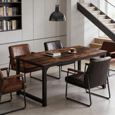 REDOM - Eettafel - Rechthoekig - Industrieel - Voor Eetkamer Of Keuken - Metaal En Hout - Zwart En Rustiek Bruin