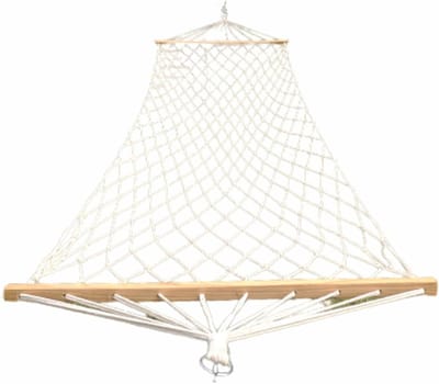 Katoenen Hangmat - Handgeweven Relaxplek - Buiten Ontspannen - Massief Houten Spreidstokken - 265cm Lengte - Wit