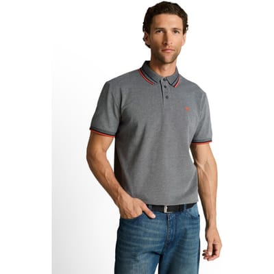 Tom Tailor - Piqué poloshirt met logo-print - Maat XXL - greyish green two tone pique