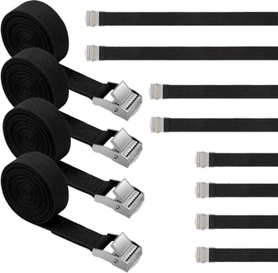 Spanbanden set - Sjorbanden met gesp - Bagage vastzetten - Verstelbare lengte - 8 stuks 20mm - Zwart