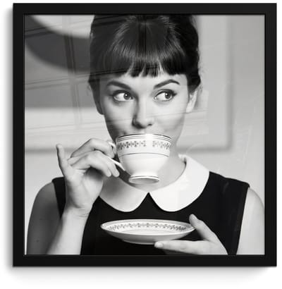Poster in lijst - Fotolijst 40x40 cm - Posters - Portret - Thee - Vrouw - Posterlijst zwart - Decoratie - Wanddecoratie woonkamer - Muurdecoratie slaapkamer