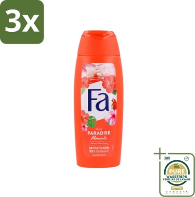 3 x Fa - Paradise Moments - Douchecrème - Hibiscusbloem - 250 ml - Grootverpakking - Douchecrème Hibiscusbloem - Vegan Douchecrème - Huidverzorgende Douchecrème - Hibiscusbloem Geur - Duurzame Douchecrème