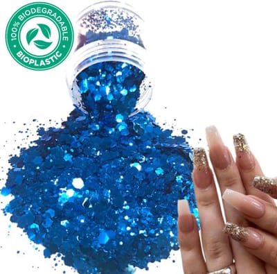 Chunky Glitters (Blauw) [Volume 8g - Festival Glitter Outfit Nagel Decoratie Versiering - Manicure Kunstnagels Nepnagels Acryl Nagels - Kinderen Volwassenen Dames Glitters]