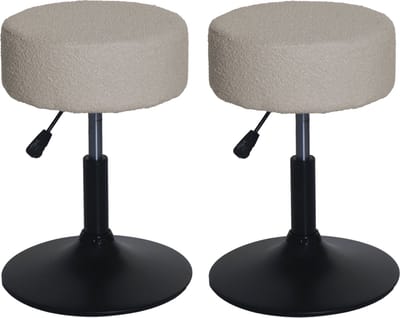 Set van 2 krukken MCW-C22, make-upkruk, in hoogte verstelbaar, draaibaar Ø 37 cm Stof bouclé 450 g/m² MVG ~ beige