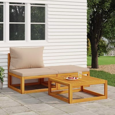 vidaXL - 3-delige - Loungeset - met - kussens - massief - acaciahout