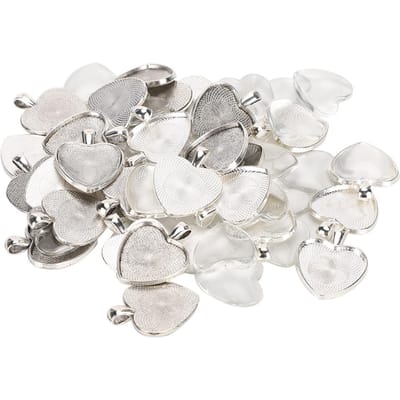60 stuks Hangerbakjes Hartvormige Hangerzetting Cabochon Basiszetting met Glazen Cabochon white
