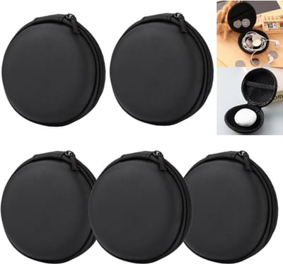 5 stuks- Bluetooth oordopjeshoes - EVA oordopjeshoes - Hoesje voor datakabel - Rond hoesje met ritssluiting - Oordopjeshoes - 8*8*3,5 cm - Zwart - Voor oordopjes, oordopjes, SD-geheugenkaarten, camera-chips en andere elektronische accessoires
