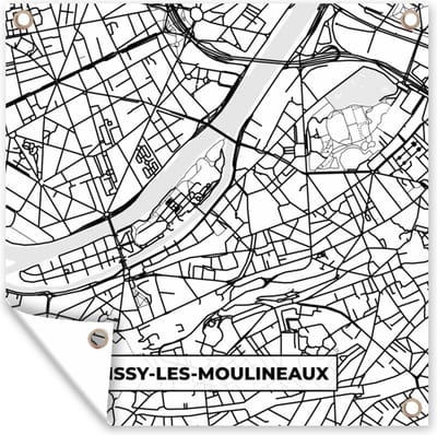 Tuin poster Stadskaart - Frankrijk - Issy-les-Moulineaux - Kaart - Plattegrond - Zwart wit - 200x200 cm - Tuindoek