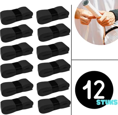 Black Overgrip Set - 12 stuks - Padel/Tennis/Badminton/squash - Zwart - Griptape - Antislip - Racketaccesoires