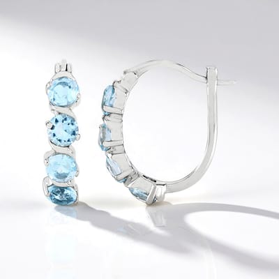 Cavill - 925 Sterling Zilver Oorbellen - Hemelsblauwe Topaas 2,73 ct Rond Geslepen - Platina Afwerking - Elegante Braziliaanse Sieraden