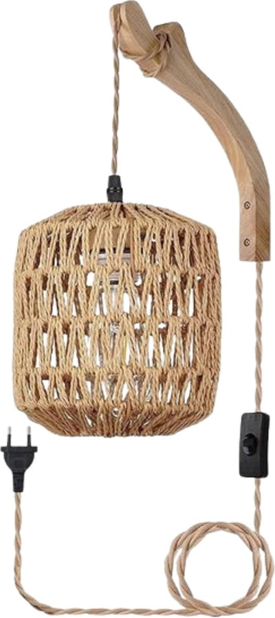 Vintage Wandlamp - Houten Design Met Rotan Schaduw - Voor Woonkamer en Slaapkamer