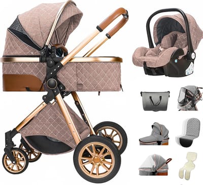 Stellar Luxe Multifunctionele 3-in-1 Combi Kinderwagen – Kwalitatieve Buggy - Kinderwagen 3 In 1 – Opklapbare Wandelwagen - Wandelwagen – Khaki – Incl. Autostoel