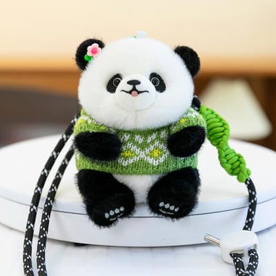 Yirongfang Déguisement Panda Pince de Téléphone Mobile Poupée Poupée en Peluche Dessin Animé Panda Mignon Décoration Suspendue de Téléphone Mobile Créative 14cm