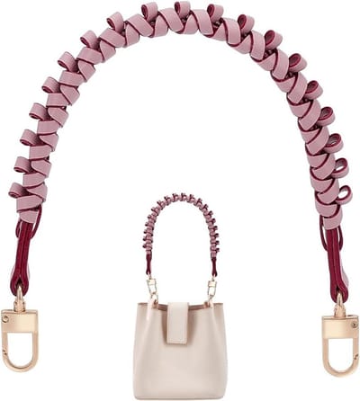 Gevlochten handtassenriem roze - 43 cm lang - PU lederen handvat - Draaibare karabijnhaak - Handtasaccessoires