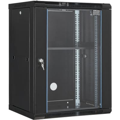 VEVOR 15U wandgemonteerde serverkast, max. vloerbelasting van 227 kg, netwerkrackbehuizing met wielen, afsluitbare deur van gehard glas, Q235 koolstofstaal voor IT-apparatuur en audiovisuele apparaten