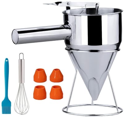 Beslag Dispenser - Pannenkoeken Trechter - Bakken Maken - Roestvrij Staal - 600 ml - Zilver