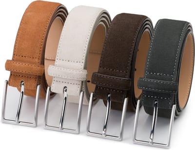 DTCH.FIT Herenriem Suède Bobby - Riem Cognac, Beige, Donkerbruin & Grijs - Pantalon & Jeans Broekriem - Riemmaat 85cm - Totale lengte 100cm - 4 Stuks