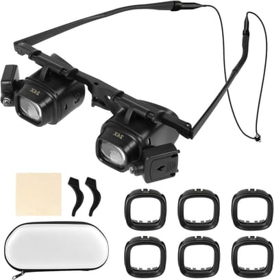 Vergrootglas met Ledverlichting en Verwisselbare Lenzen voor Juweliers en Horlogemakers - Vergrootbril met Licht, Verstelbare lens, 2X, 6X, 10X, 24X.