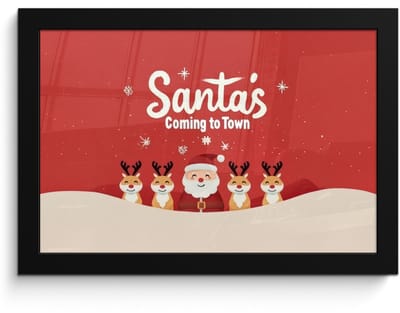 Poster in lijst - Fotolijst 30x20 cm - Posters - Illustratie - Kerstman - Rendieren - Rood - Posterlijst zwart - Decoratie - Wanddecoratie woonkamer - Muurdecoratie slaapkamer - Kerstversiering - Kerstdecoratie voor binnen - Kerstmis