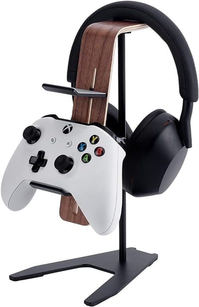 Hoofdtelefoonstandaard - Headset Houder - Bureau Organisatie - Hout en Aluminium - 23.5 cm Hoog - Zwart