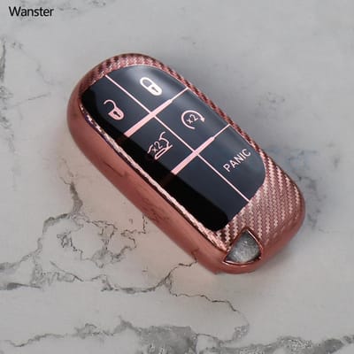 Coque de Clé de Voiture en Carbone TPU pour Jeep Renegade Grand Cherokee Dodge Journey Charger Chrysler 200 300 300C 5 Boutons black