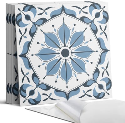 Coloray Wandpanelen Zelfklevend - Bloemenpatroon met details Zelfklevende Wandpanelen - 50 cm x 50 cm - Blauw Wandpaneel PVC - 5 stuks - Mozaïeken Wandpanelen Zelfklevend - Wandbord Keuken - Wandpaneel Badkamer