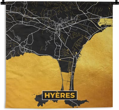 Wandkleed - Wanddoek - Stadskaart – Frankrijk – Kaart – Hyères – Plattegrond - 180x180 cm - Wandtapijt