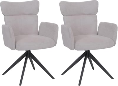 Set van 2 eetkamerstoelen MCW-N11, draaibare stoel met automatische terugkeerfunctie, bouclé-stof 350 g/m², Oeko-Tex ~ lichtgrijs, poten donkergrijs