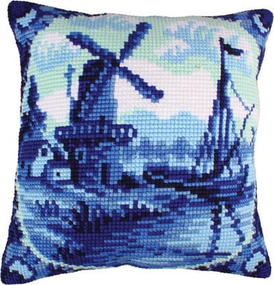 Collection D'Art - Borduurpakket Kussen Delfts blauw - Voorbedrukt canvas- 50.5200