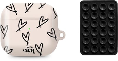xoxo Wildhearts AirPods hoesje All Yours Beige & Zwart + Telefoonsticker Stick On Me Square Zwart – geschikt voor AirPods 4