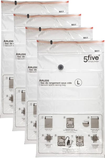 5Five Vacuumzakken voor kleding/textiel - Vacuum opbergzakken - 4x stuks - transparant - 70 x 120 cm - Ook voor kussens en dekens