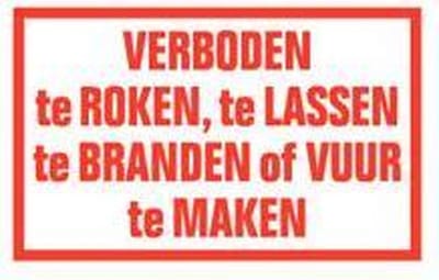 Verboden te roken, lassen, branden of vuur tekstbord - kunststof 400 x 250 mm