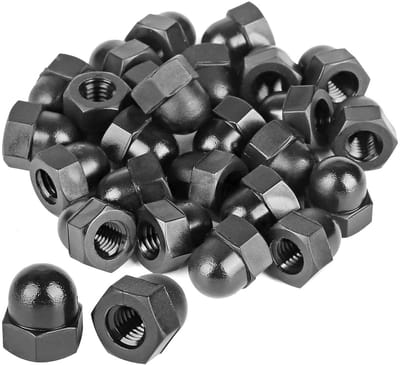 Set van 60 M8 Hoedmoeren, Gegalvaniseerd, DIN 1587, Zwart, Hoogwaardige Hexagon Moeren voor Fietsschroeven en Draadstangen, Carbon Staal