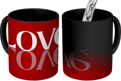 Magische Mok - Foto op Warmte Mokken - Koffiemok - Love - Spiegeling - Rood - Magic Mok - Beker - 350 ML - Theemok - Mok met Tekst