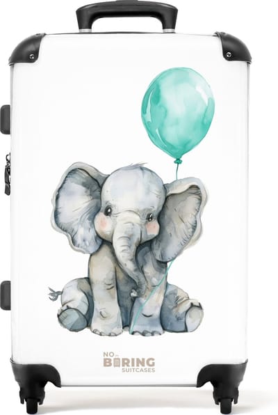 NoBoringSuitcases.com® - Kinderkoffer - Kindertrolley jongen en meisje - Olifant met blauwe ballon - Koffer kind groot - Rolkoffer lichtgewicht - Reiskoffer met 4 wielen - Grote trolley XL - 20 kg bagage